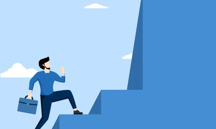 concept-of-challenges-to-overcome-difficulties-hurdles-or-business-problems-thinking-of-solutions-to-cross-hurdles-to-success-businessman-climbing-ladder-to-find-difficult-big-step-vector concept-of-challenges-to-overcome-difficulties-hurdles-or-business-problems-thinking-of-solutions-to-cross-hurdles-to-success-businessman-climbing-ladder-to-find-difficult-big-step-vector